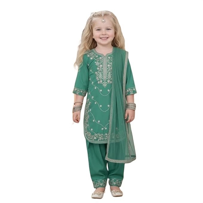 A.T.U.N. (ALL THINGS UBER NICE) Elegant Embroidered Heavy Thread Work 3 Piece Salwar Suit Set with Dupatta for Girls | Traditional Festive Ethnic Wear Party Outfit